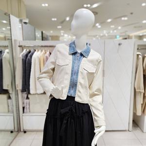 [밸리걸] 데님 배색 레이어드 레더 자켓 223110