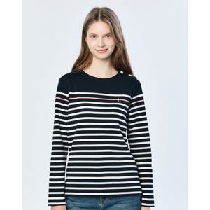 헤지스 여성 25SS 버튼장식 스트라이프 긴팔 티셔츠 네이비 HSTS5A103N2