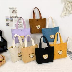 은창)곰돌이 코듀로이 똑딱 토트백 가방 가을 겨울