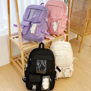 투명 포켓 곰인형 뱃지 포인트 캐주얼한 백팩 학생백