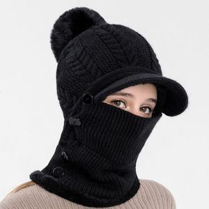 비니 니트 넥워머 방울 챙모자 일체형 후드넥 방한