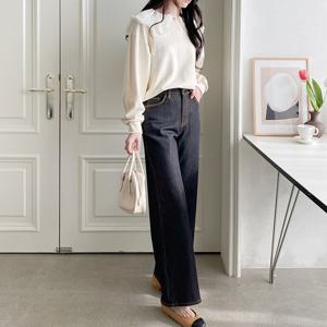 샵앤) 국산 여성 히든밴딩 생지 일자 통 와이드핏 스판 청 데님팬츠 PRO-WPT-4262-진청