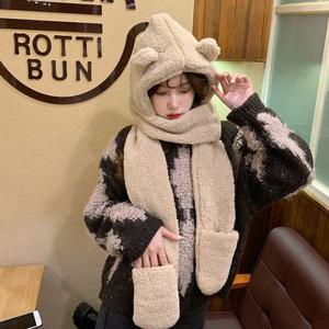 여성털모자 후드목도리 곰돌이모자 장갑목도리