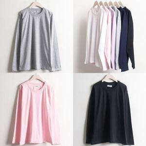 빅사이즈 30수라운드긴팔티 W034 베이직 심플 여성