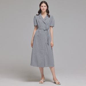FOCUS  더블 버튼 벨티드 체크 원피스 PBINF5M1OP3321