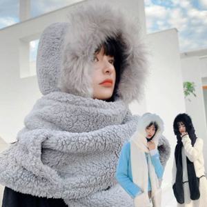 겨울 목도리 겸용 라쿤후드 스카프 모자 머플러