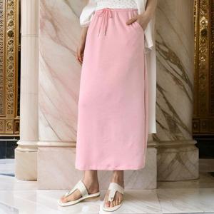 여자 슬릿 롱 면혼방 일자 고무줄 스커트