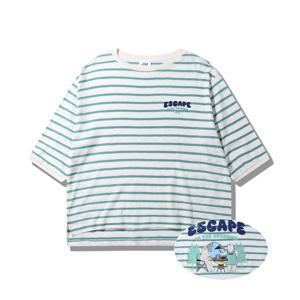 [지프]여성 반팔 루즈핏 7부 스트라이프 티셔츠 JQ2TSF036