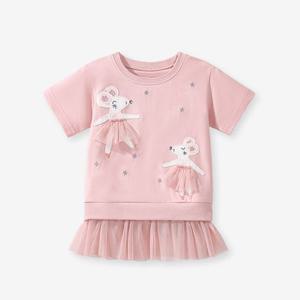 [조이멀티]리틀마우스 여아동 레이스 반팔 롱티셔츠 205745