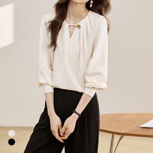 [클라셰]클라셰 핀턱골드포인블라우스_B5S0446