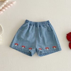 [조이멀티]버섯자수 아동 여름 데님 밴딩반바지 205778