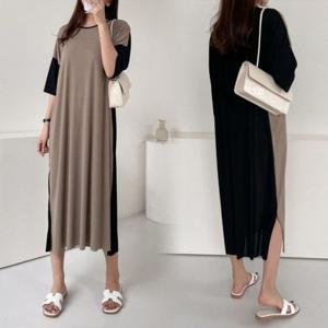 GL 빅사이즈의류 L054H 배색주름옆트임원피스 루즈핏 큰옷