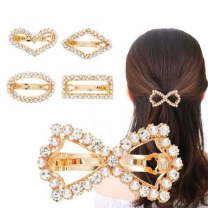 여성 빤짝 예쁜 큐빅 진주 반묶음 머리 데일리 헤어핀