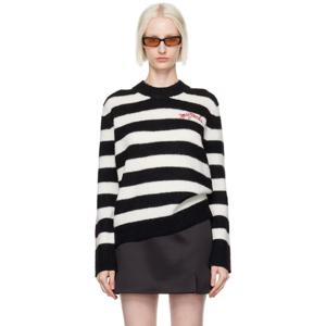 마크제이콥스 티셔츠 블랙   화이트 스트라이프 브러쉬드 로고 스웨터 242190F096002