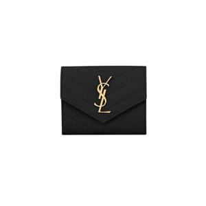 생로랑 그랑 드 뿌드르 엠보스드 레더 카산드라 마틀라세 컴팩트 트라이폴드 지갑 블랙 403943-BOW01-1000