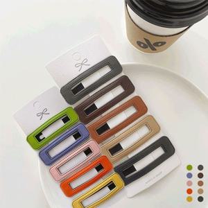 헤어악세서리 스티치 포인트 컬러 레더똑딱핀 5개세트