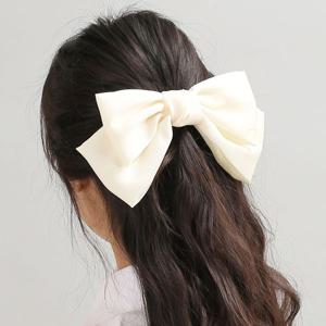 (엔젤슈슈) 실크 왕리본 자동 헤어핀(아이보리)머리핀