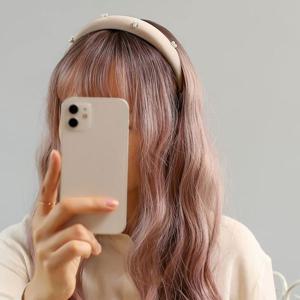 (엔젤슈슈) 새틴 진주 볼륨 헤어밴드 베이지 머리띠