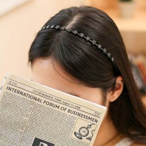 (엔젤슈슈) 큐빅 꽃 얇은 헤어밴드 심플 블랙 머리띠