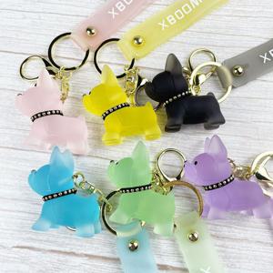 반투명 불독 강아지 메탈 포인트 클리어 러버 키링