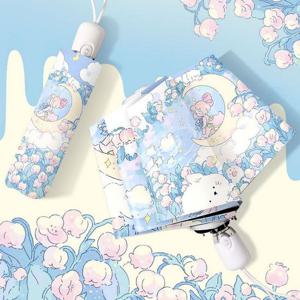 3단 미니 휴대용 우산 달과 소녀 자동 양우산