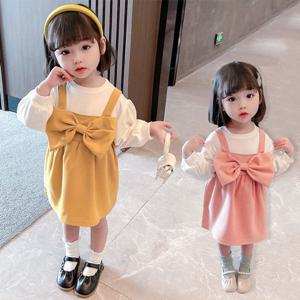 [조이멀티]원리본 여아동 긴팔 티셔츠 원피스 세트 304894