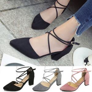 여성구두 통굽 펌프스 스트랩 여자하이힐 8.0cm