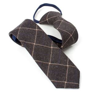 실선 체크 브라운 혼방 자동넥타이_GA5051