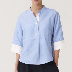 샵앤) 여성 스탠드 카라 파스텔 6부소매 린넨100 블라우스 CL-WBL0445