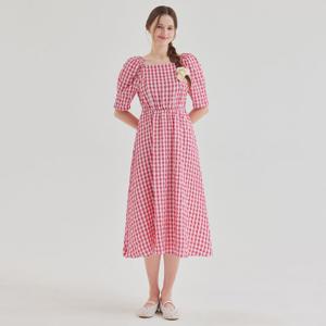 [포커스]스퀘어넥 시어서커 체크 롱 원피스 PBBF5M1OP3341