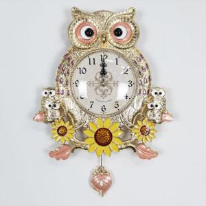 B금도금 해바라기 가족부엉이 무소음 인테리어 벽시계