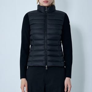 25 FW 몽클레어 로고 패치 니트 슬리브 울 블랜드 패딩 쉘 집업 가디건 9B00019 M1122 999