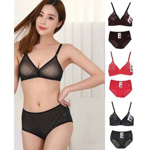 홑겹 도트 망사 노와이어 여성 브라팬티 0675ae
