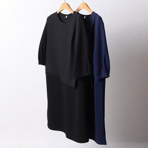 나야홍 / 빅사이즈반팔원피스 D845L506 무지배색쉬폰원피스 MN