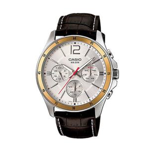 카시오 MTP-1374L-7A 남성 라운드 아날로그 가죽 손목 시계