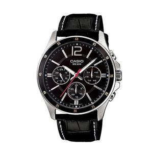 카시오 MTP-1374L-1A 남성 라운드 아날로그 가죽 손목 시계