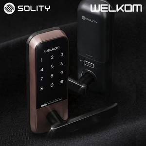 웰콤 WL-105N 목문용 무타공 도어록 번호키전용 백세트조절가능 무음모드 비상전원 방문손잡이 사무실 병원 연구실 나무문 판넬문 샷시문 패션문 솔리티 현관 디지털도어락