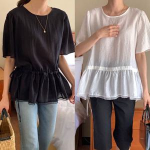 나야홍 / 빅사이즈반팔블라우스 U721L506 메쉬레이스라인블라우