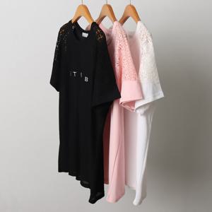 나야홍 / 빅사이즈레이스티 I975L506 펀칭자수소매반팔티 OL