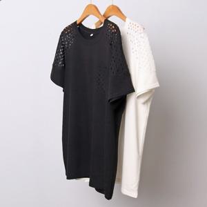 나야홍 / 빅사이즈레이스티 I841L506 시스루펀칭반팔티셔츠 OL