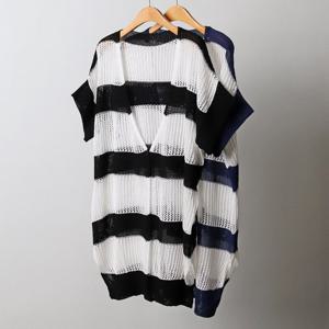 나야홍 / 빅사이즈배색가디건 I918L506 단가라반팔롱가디건 EB