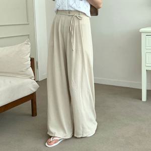 샵앤) 여성 뒷밴딩 리본 투턱 와이드 데일리 여름 슬랙스 21DS-WPT-4624-블랙