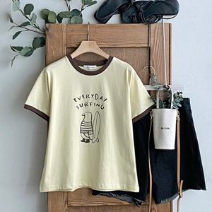 샵앤) 국산 여성 배색 라운드넥 여름 반팔 티셔츠 FJ-WSH-4536-옐로우