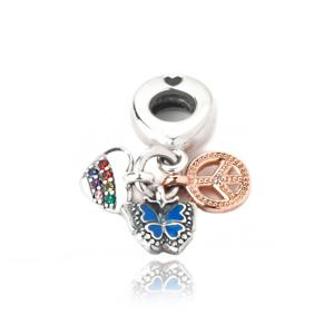 판도라 782572C01 투톤 레인보우하트 버터플라이 피스 트리플댕