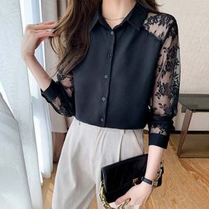 G126835_플라워망사레이스 셔츠블라우스 정장블라우스 레이스블라우스 꽃레이스 망사레이스 시스루블라우스 긴팔블라우스셔츠 셔츠블라우스 플라워망사