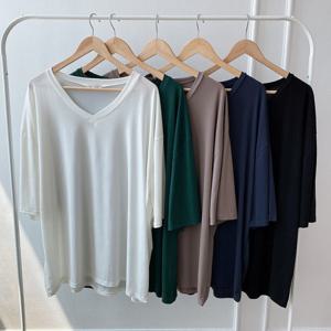 나야홍 / 빅사이즈무지티 K097L506 스판브이넥쿨반팔티 RA