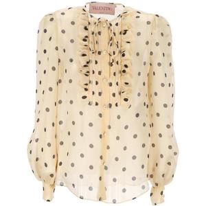 발렌티노 폴카 도트 프린트 퍼프 슬리브 블라우스 6B3AB79193H 0AN TP934495660