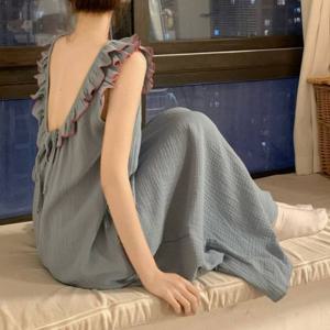 G126206_(빅사이즈까지) 지지미 프릴 잠옷 원피스 나시원피스 롱원피스 프릴원피스 잠옷 슬리브리스 루즈핏 빅사이즈 지지미원피스 홈웨어