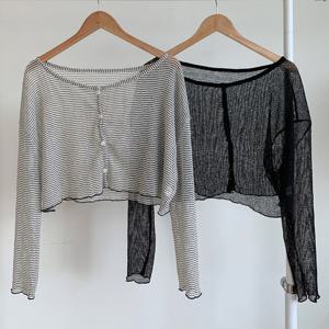 나야홍 / 빅사이즈크롭가디건 U876L507 반투명스트라이프가디건