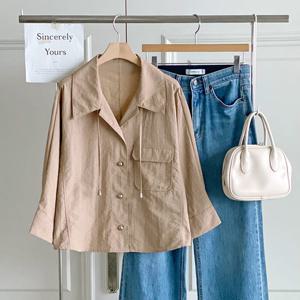 샵앤) 여성 슬릿 카라넥 단추 오픈 6부 여름 블라우스 BONG-WBL-4643-베이지